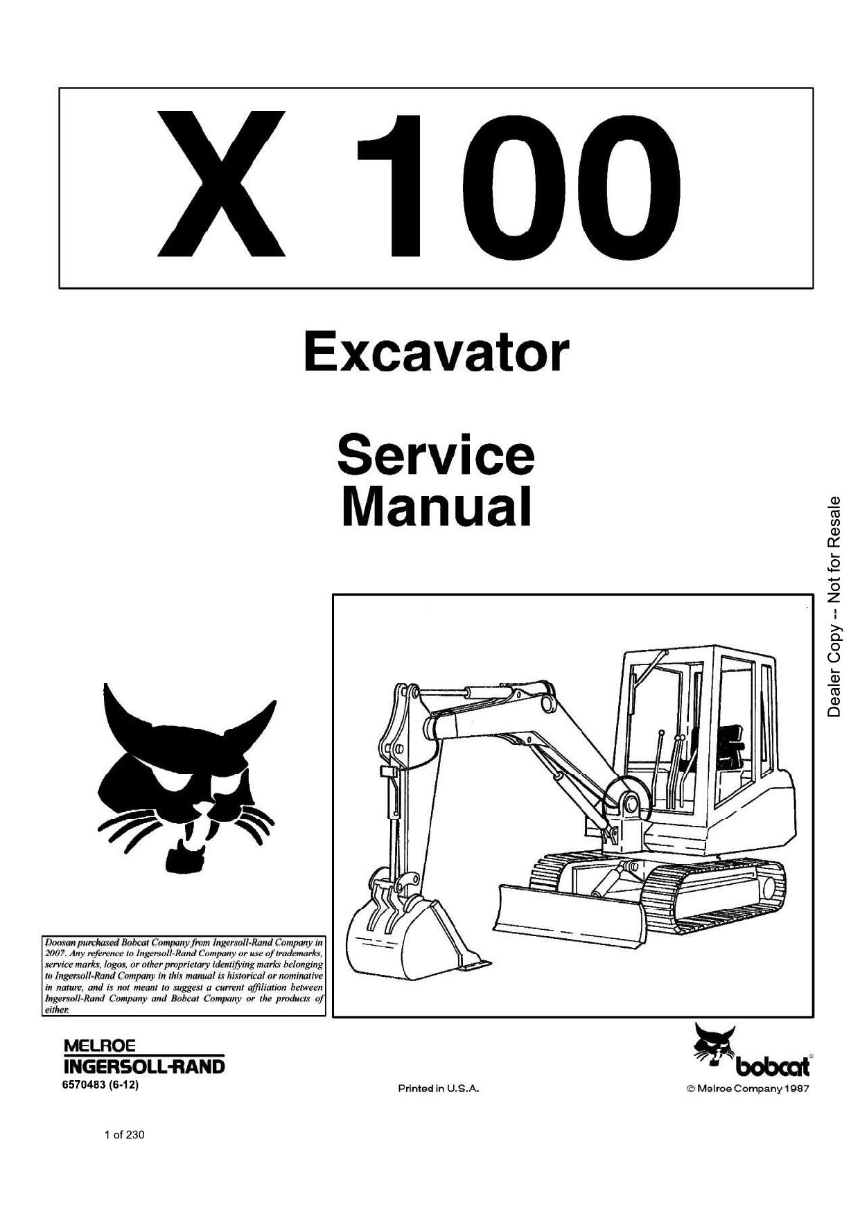 X100 Excavator Service Manual Bobcat